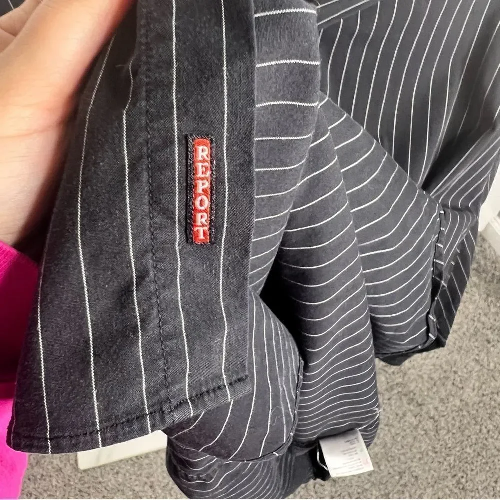 Sz XXL Report Collection Black Striped Dress Shirt